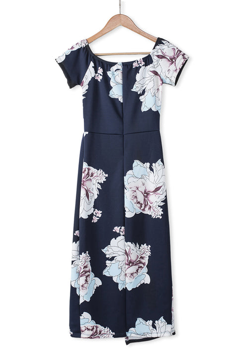 Print Off Shoulder Slit Bodycon Midi Dress